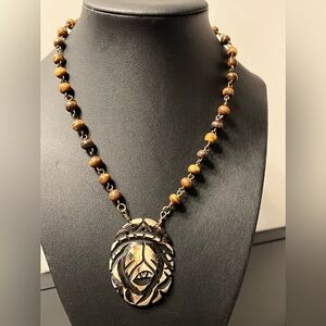 Handcrafted Brown Beaded and Pendant Necklace